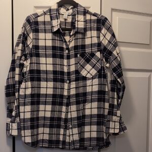 Old Navy Navy and White Plaid Flannel Shirt